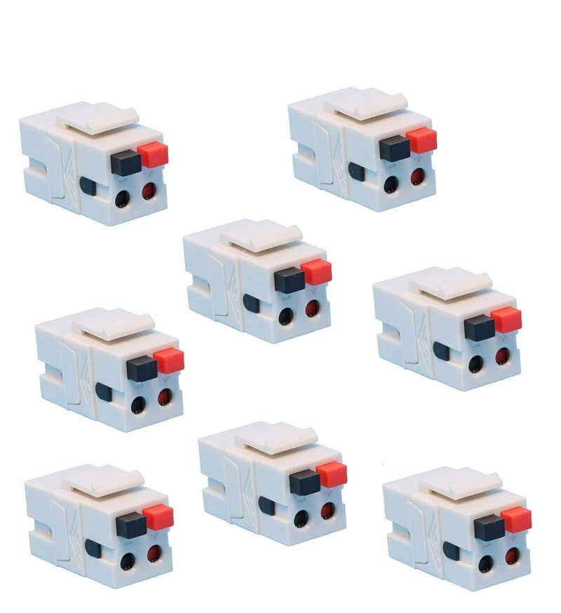 DIYTECH Speaker Keystone Jack â€“ Spring Loaded Speaker Jack for Keystone Wall Plate, Female to Female, for Home Theater Wall Plates - White (8 Pack) - Image 1